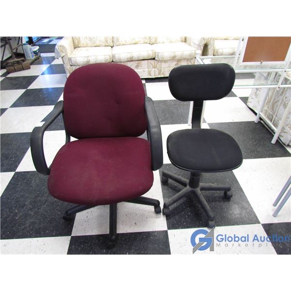 **(1) Black and (1) Burgandy Office Chair on Wheels