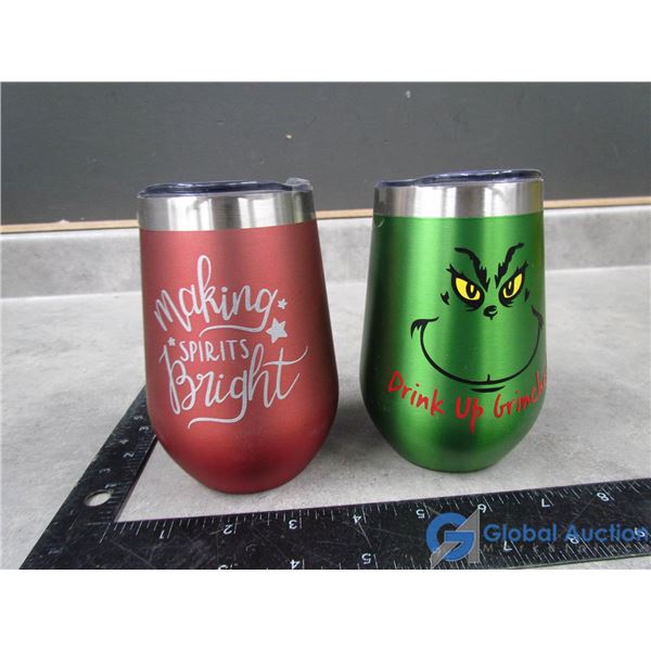 **(2) Holiday Stainless Steel Tumblers