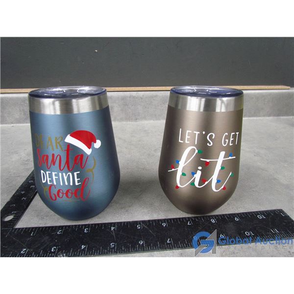 **(2) Holiday Stainless Steel Tumblers