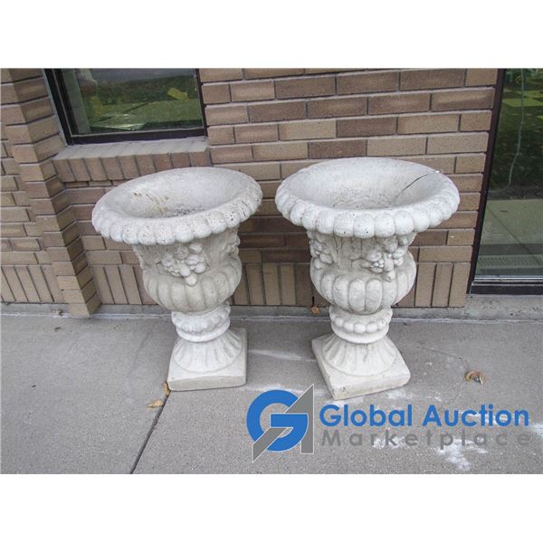 **(2) Heavy Concrete Flower Planters - BID PRICE PER PLANTER, TIMES 2