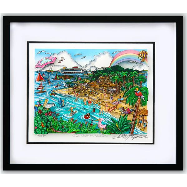 Charles Fazzino- 3D Construction Silkscreen Serigraph "Our Caribbean Vacation"