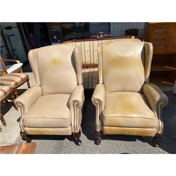 Pair reclining wingback chairs