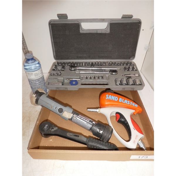 socket set, sand blaster nozzle, work light