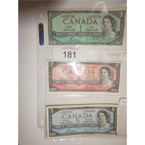 Canadian $1 ,2 & 5 collector bills