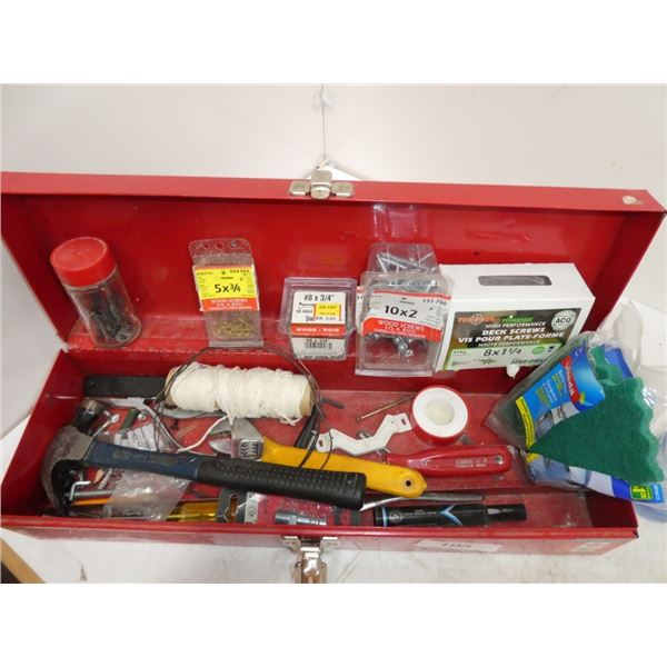metal toolbox & assorted tools