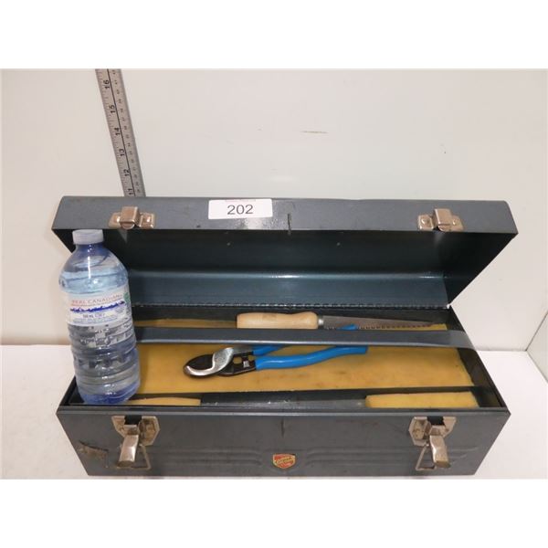 metal toolbox with assorted tools/contents
