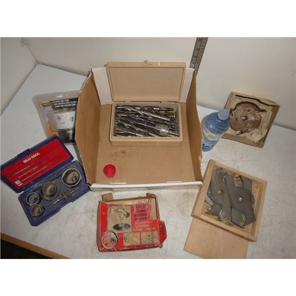 hole saws, drill bits, angle drive, cutting blades