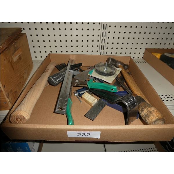 misc tools (pry bar, square, wire brush, hammer)