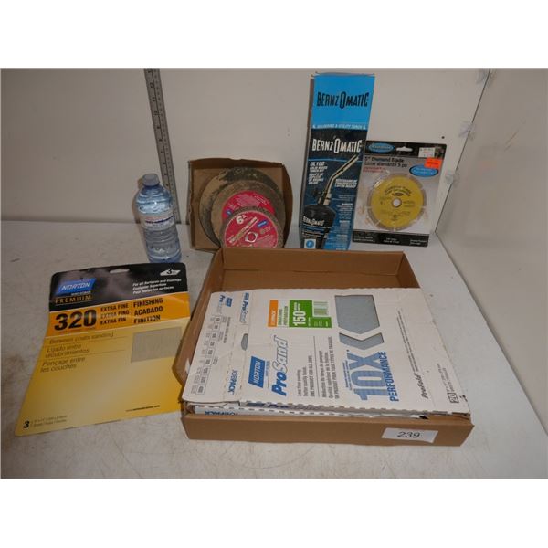 BernzOMatic torch, discs, sand paper