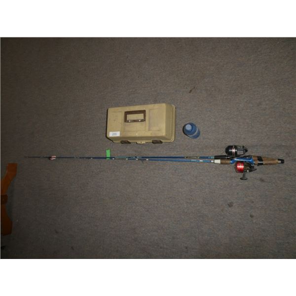 fishing rods w/ reels & plastic tackle box