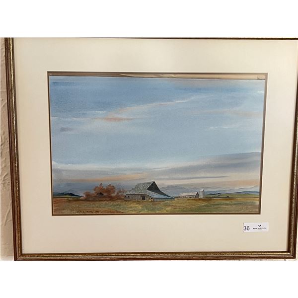 Cesille Journey 1982 Farm Scene Watercolour 28" x 23"