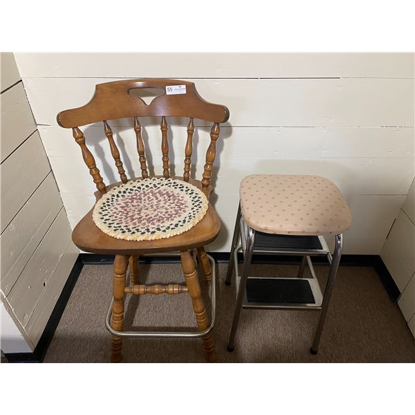 Knitted Doilie,Wooden Chair,And step Stool