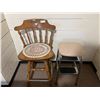 Image 1 : Knitted Doilie,Wooden Chair,And step Stool
