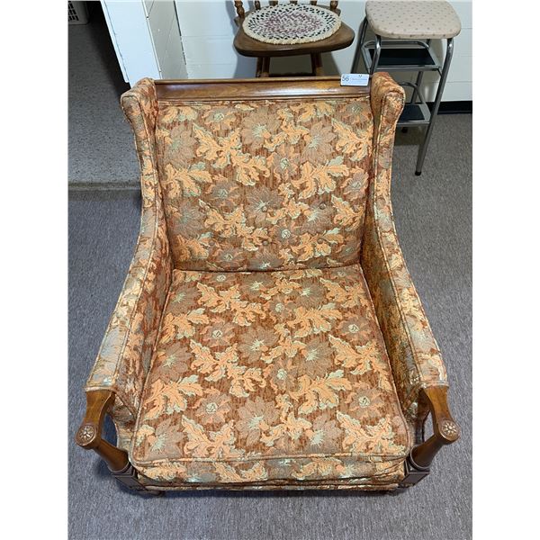 Orange 1940's Parlour Chair And Metal Clothing Rack