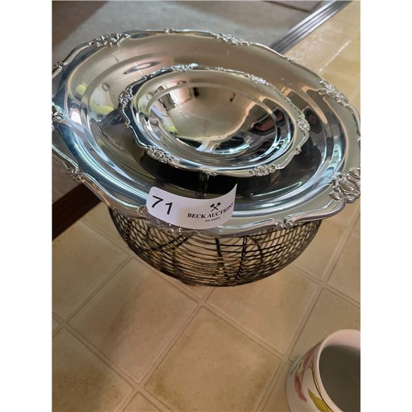 Two Metal Serving Plates Wire Fruit Basket