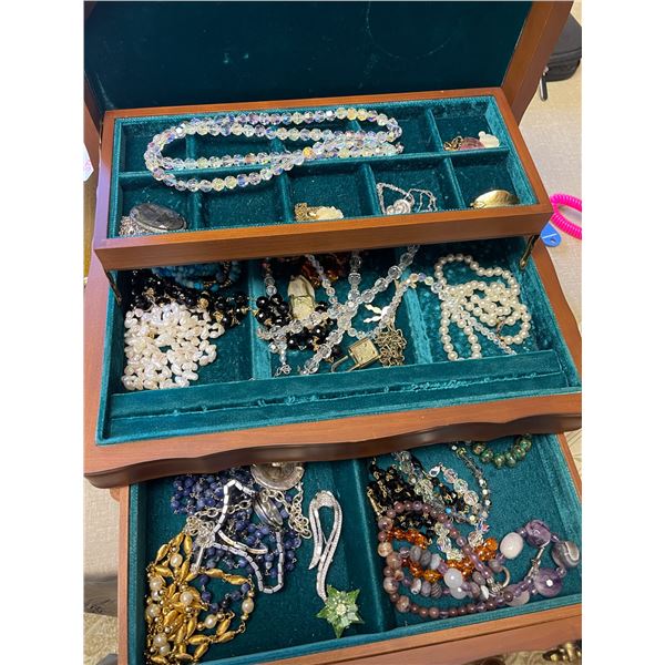 Assortment of Costume Jewelry & Wooden Jewelry Box