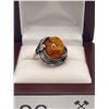 Image 2 : Sterling Silver set with large amber cabachon. Stamped 925 Size  9