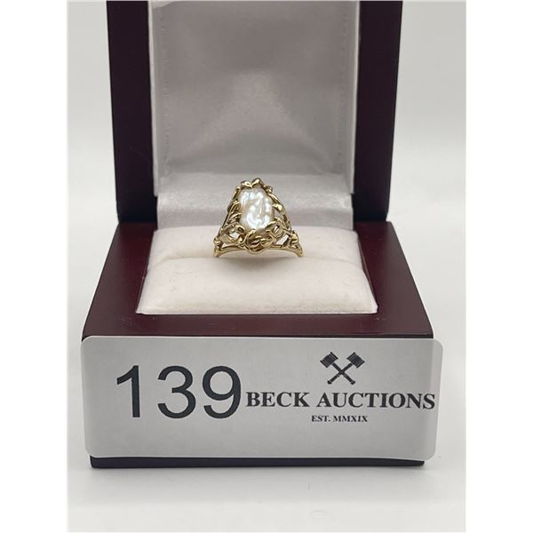 14K Freeform Pearl Gold Ring 5g Size 7.5