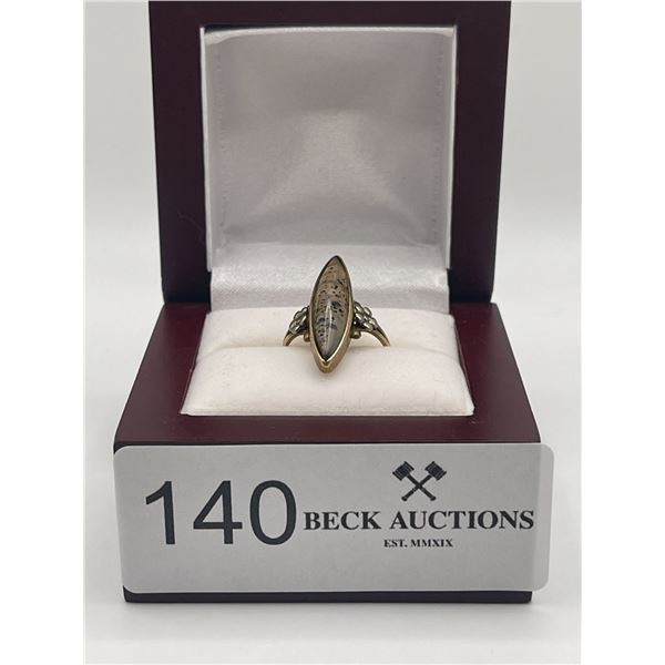 10K Speckled Marquis Ring Synthetic Stone3.5g Size 6.25