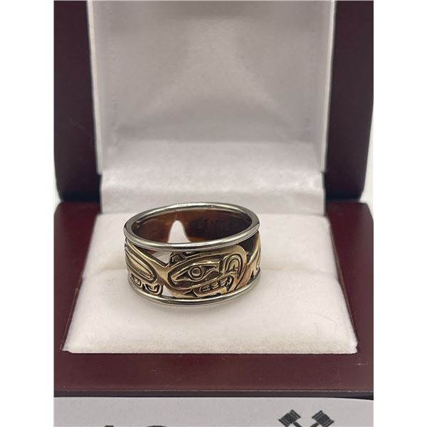 14K Haida Indigenours Carved Wedding Band 8g Size 10