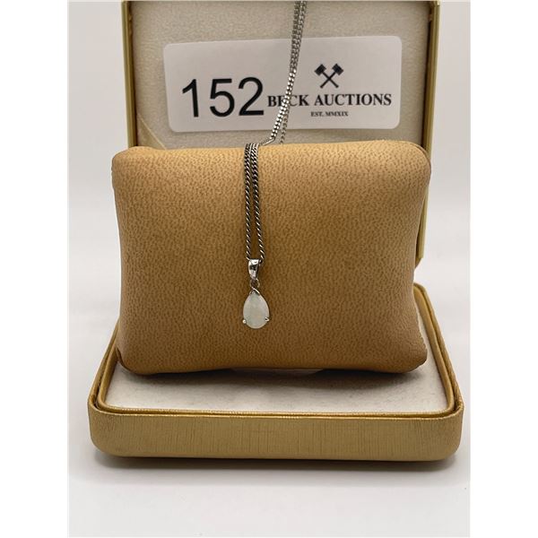 White Gold Plated Chain with Sterling Silver Opal Pendant 3.3g 18"