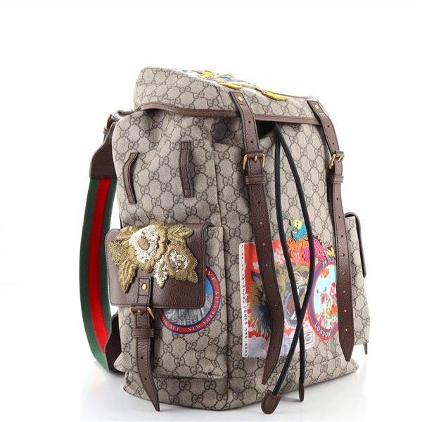Gucci Donald Duck Soft Backpack GG Coated Canvas with Applique Large