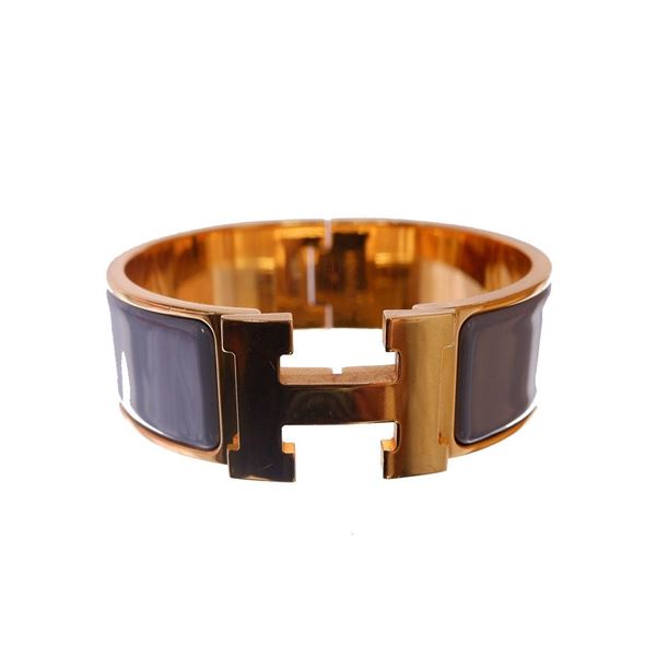 Hermes Blue Metal Clic Clac Wide Bangle Bracelet