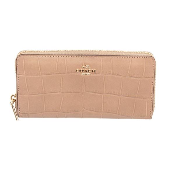 Coach Tan Crocodile Embossed Leather Zippy Wallet