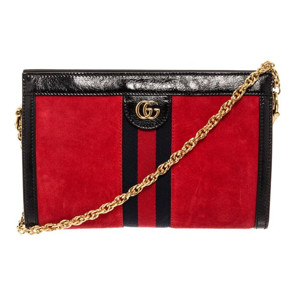 Gucci Red Suede Black Leather Ophidia Small Shoulder Bag