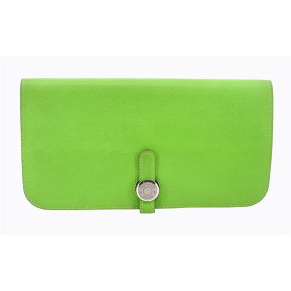 Hermes Green Swift Leather Dogon GM Long Wallet