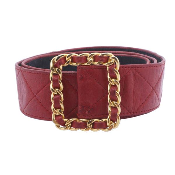 Chanel Red Quilted Lambskin Leather Matelasse Belt