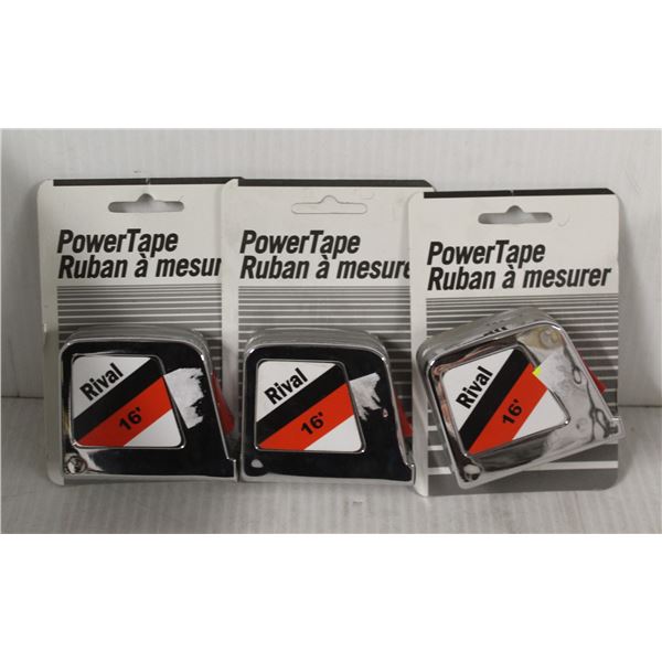 LOT OF 3 POWERTAPE RIVAL 16' TAPE MEASURES