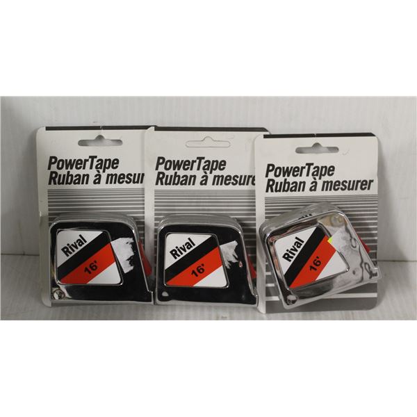 LOT OF 3 POWERTAPE RIVAL 16' TAPE MEASURES