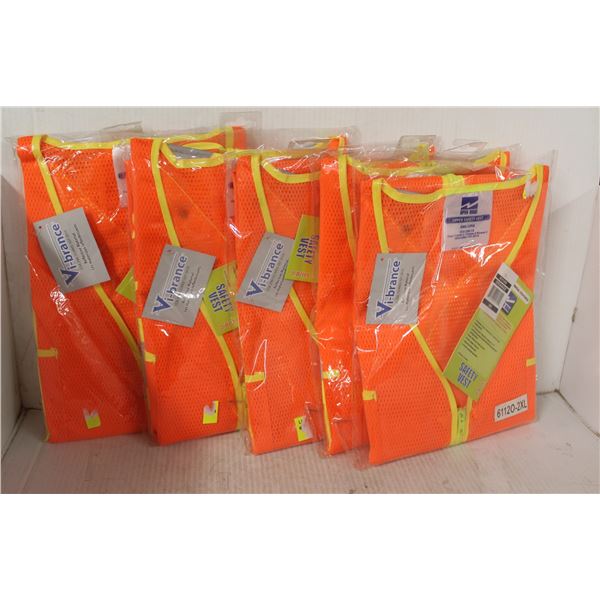 LOT OF 5 OPEN ROAD ZIPPER SAFETY VEST SIZE 2XL