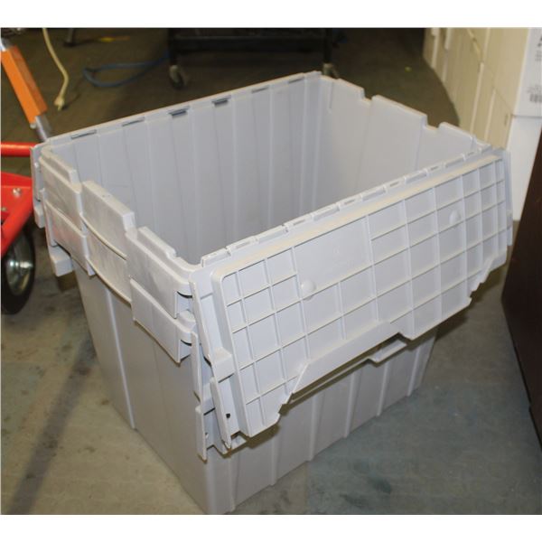 LOT OF 2 GREY 21.5 X 15  X 17  BINS WITH ATTACHED