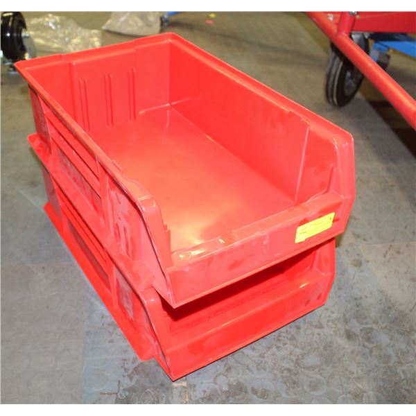 LOT OF 2 RED 20" X 12" X 6" PARTS ORGANIZER BINS