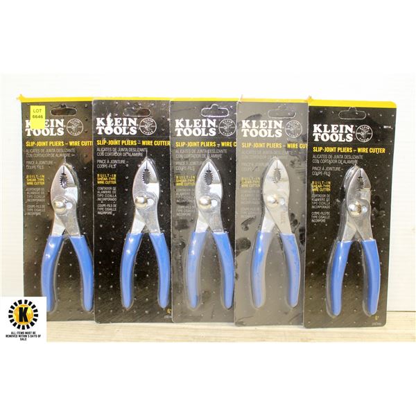 FIVE KLEIN TOOLS SLIP-JOINT PLIERS WIRE CUTTERS