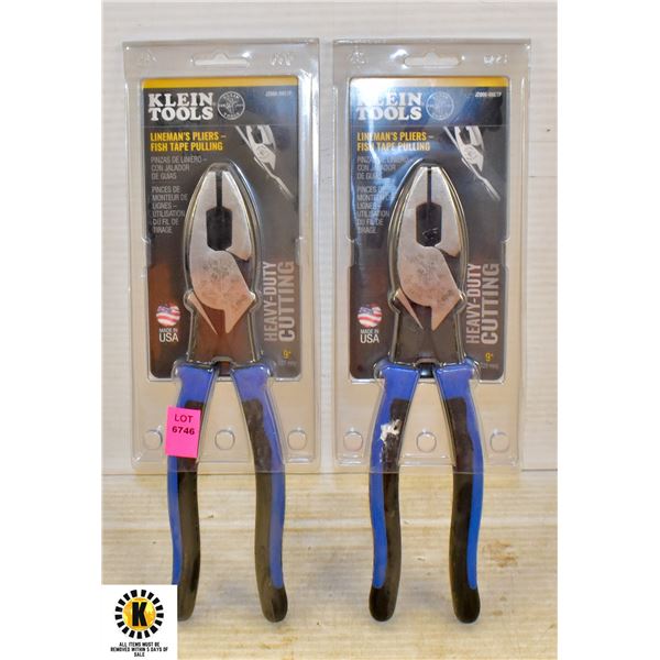 PAIR OF KLEIN TOOLS LINEMAN'S PLIERS FISH TAPE