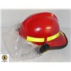 RED FIREFIGHTER HELMET WITH VISOR AND DISK