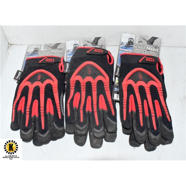 3 PAIRS OF GREASE MONKEY WORK GLOVES