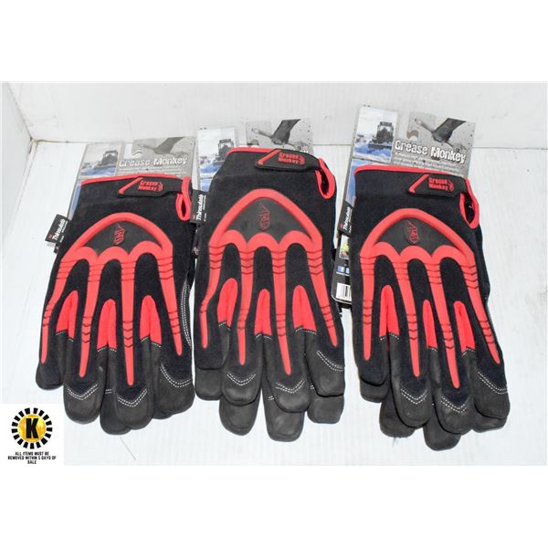 3 PAIRS OF GREASE MONKEY WORK GLOVES