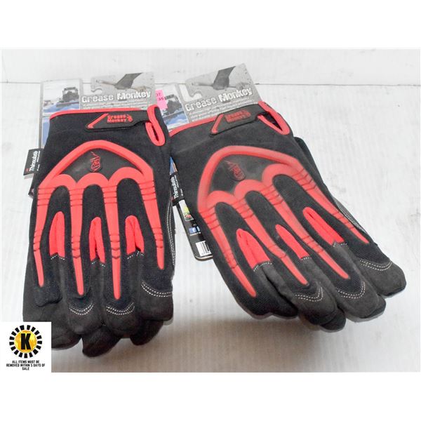 2 PAIRS OF RED GREASE MONKEY WORK GLOVES