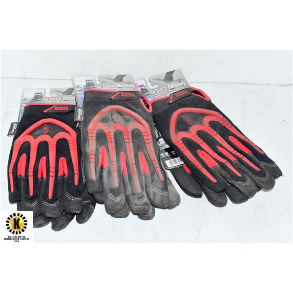 3 PAIRS OF RED GREASE MONKEY WORK GLOVES