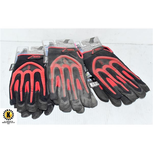 3 PAIRS OF RED GREASE MONKEY WORK GLOVES