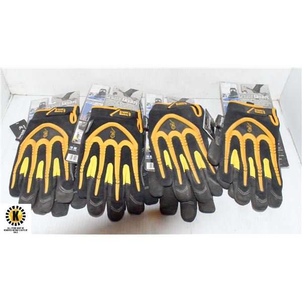 4 PAIRS OF YELLOW GREASE MONKEY WORK GLOVES