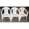 LOT OF THREE WHITE PLASTIC LAWN CHAIR