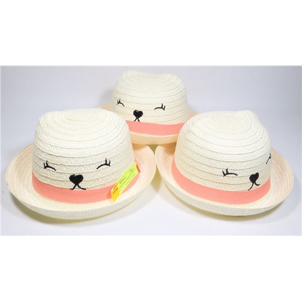 LOT OF 3 GIRLS STRAW HATS