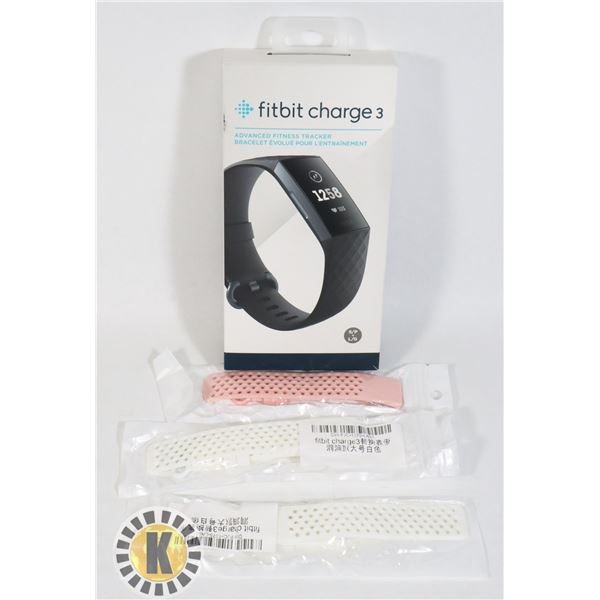 FITBIT CHARGE 3 WITH 3 WRISTBANDS(LARGE AND SMALL)