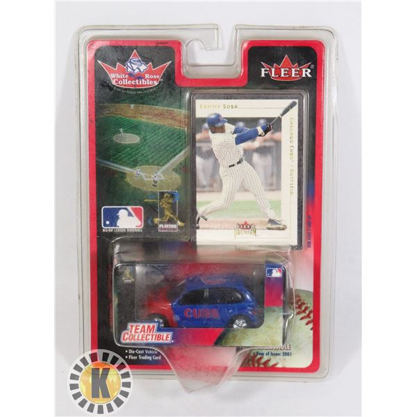 thumbnail interactive-video image 1 of Sammy Sosa Chicago Cubs 1970s Wrigley 100th Blue Cooperstown Jersey – Men's – Majestic 1 of 2