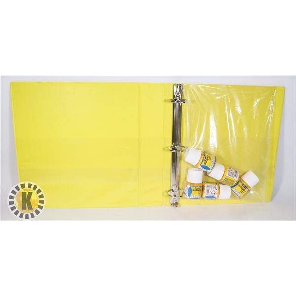 YELLOW D RING BINDER & 5 SETACOLOR OPAQUE PAINTS